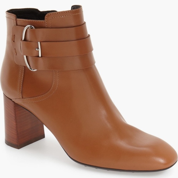 TOD’S SQUARE TOE RETRO BOOTIE COGNAC LEATHER SIZE 37.5